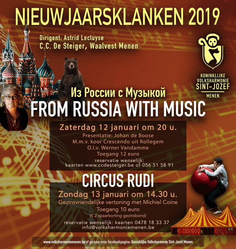 Affiche. Menen. Nieuwjaarsklanken 2019 from Russia with Music. O.l.v. Astrid Lecluyse. 2019-01-12